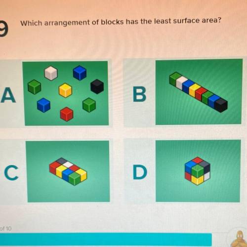 Which arrangement of blocks has the least surface area?
