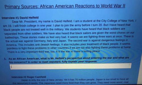 As an African American, what is Mr. Helfreds'a perspective about entering the war and what are his