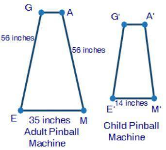 If the perimeter of the adult pinball machine is 172 inches, what is the length, in inches of G’A’?