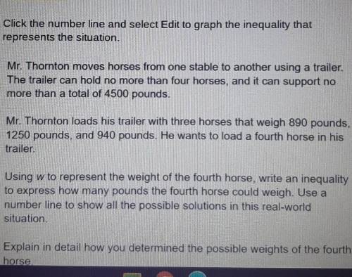 using w to represent the weight of the fourth horse,write an inequality to Express how many pounds