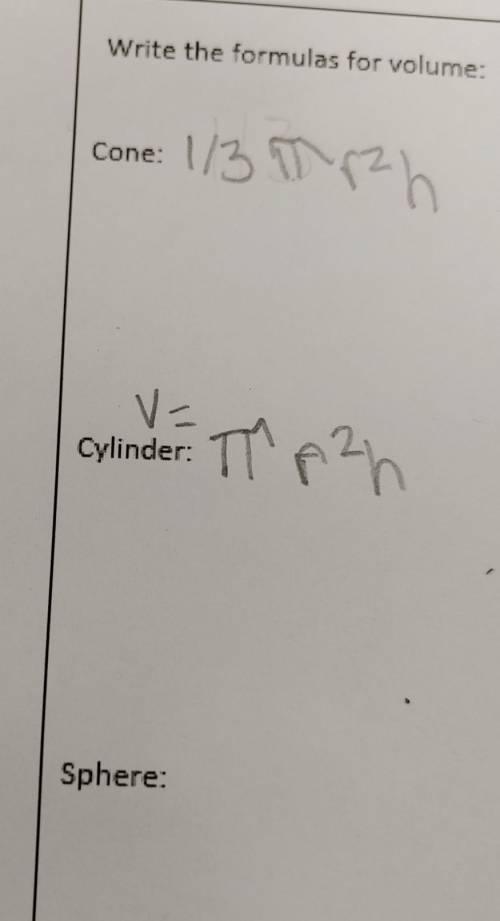 What is the formula for volume of a sphere (ignore cone and cylinder) ​