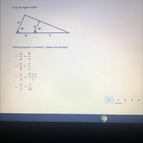 Study the figure below.

a
2
48
AS
b
Which proportion is correct? (select one answer)
6
O
с
c
o
b