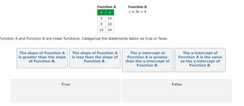 Function a and function b are linear functions. Categorize the statements below as true or false