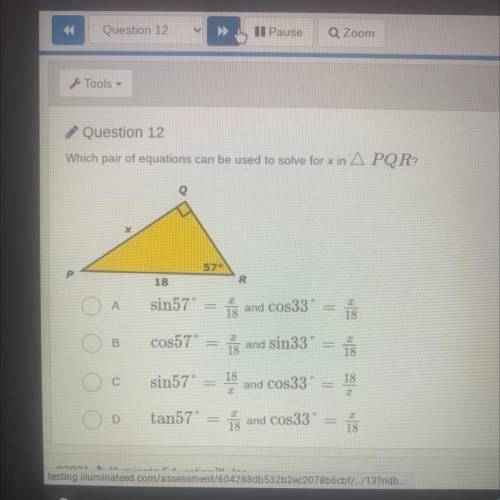 Which pair of equations can be used to solve for x in PQR?