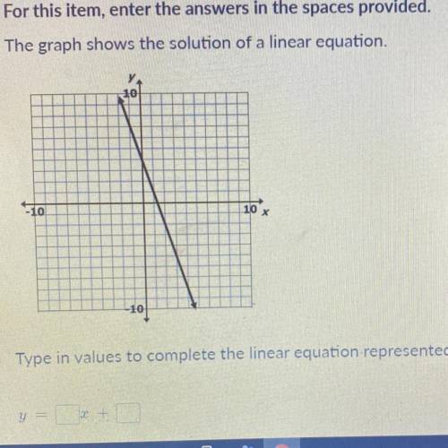 For this item, enter the answers in the spaces provided.

The graph shows the solution of a linear