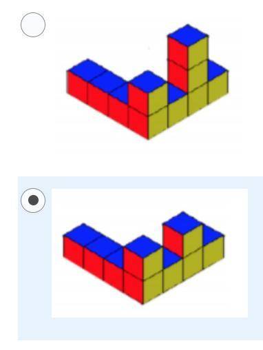 A three-dimensional figure was constructed using identical cubes. The top-, front-, and left-side v