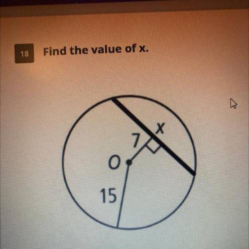 Find the value of x. Radius is 15, part of radius on other side is 7. Find X