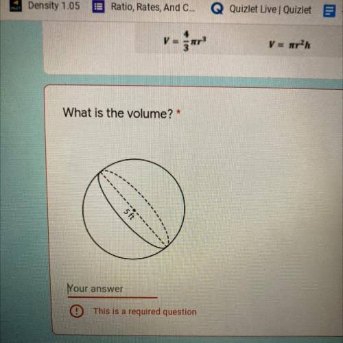 What is the volume of a sphere with the radius of 5 ft?