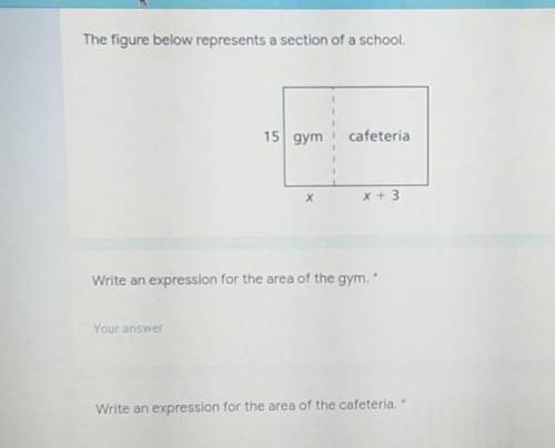 Write an expression for the area of the gym.

Write an expression for the area of the cafeteria ​