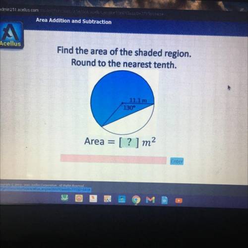 Help ASAP Please and thank you!!!

Find the area of the shaded region.
Round to the nearest tenth.