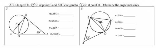 AB is tangent to Circle C at point B and AD is tangent to Circle C at point D. Determine the angle