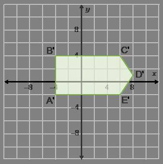 On a coordinate plane, a 5-sided figure has points A prime (negative 4, negative 2), B prime (negat