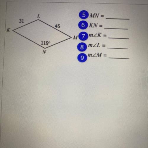 The figure show below is a parallelogram find the missing measures for 5-9. Help!