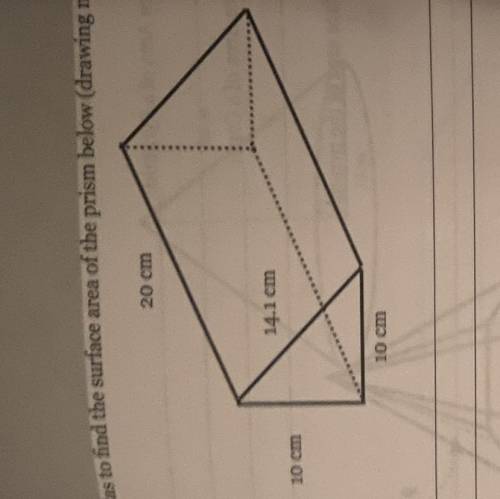 Use formulas to find the surface area of the prism below (drawing not to scale)