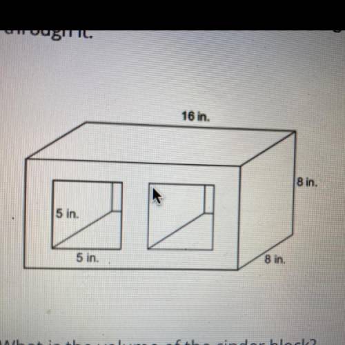 A cinder block is in the shape of a rectangular prism. The cinder block has two holes shaped like r