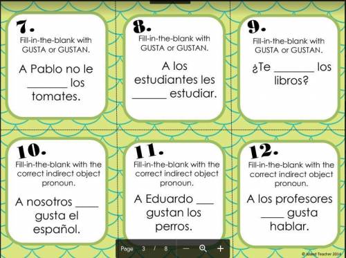 The remaining Spanish gustar Task Cards that I need help with! Please, look at the screenshots be