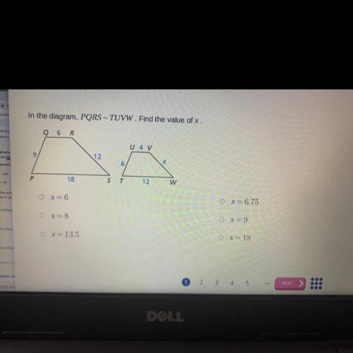 In the diagram, PQRS ~ TUVW. Find the value of x.