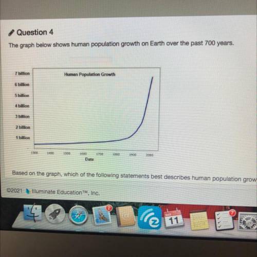 Baned on the graph, which of the following statements best donorbos human population growth?

A
Th