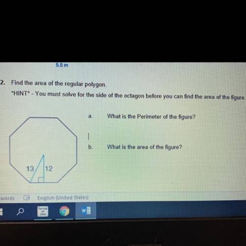 Find the area of the regular polygon.

*HINT* - You must solve for the side of the octagon before