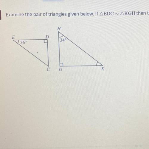 Examine the pair of triangles given below. If AEDC ~ AKGH then the value of ZK is??
