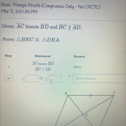 Prove:triangle BEC≈ triangle DEA.