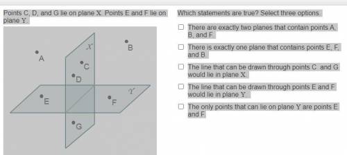 Points C, D, and G lie on plane X. Points E and F lie on plane Y.

Vertical plane X intersects hor