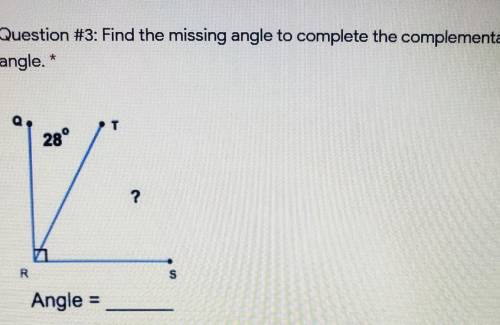 Find the missing angle to complete the complementary angle​