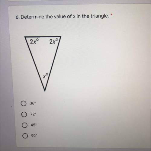 Determine the value of x in the triangle