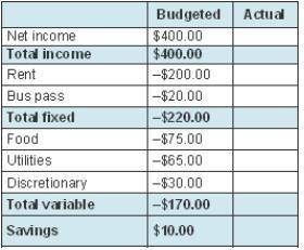 The chart shows a sample budget.

Once the column showing actual expenses is filled in, what shoul