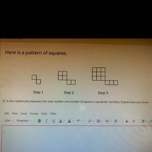 Here is a pattern of squares.

Step 1
Step 2
Step 3
2) Is the relationship between the step number