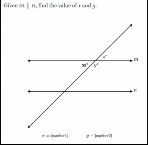 Given m | n, find the value of x and y. x 55 2 = (number1] y = (number2]​ ​