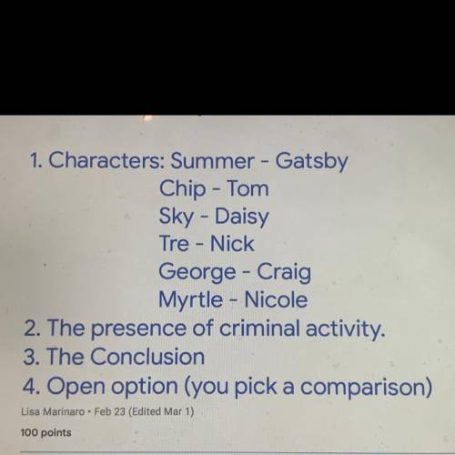 Can you please help me with comparison between these characters in the Great Gatsby?? (THIS IS DUE