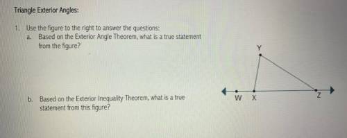 HELPPPPPPPPP

Use the figure to the right to answer the questions:
a. Based on the Exterior Angle