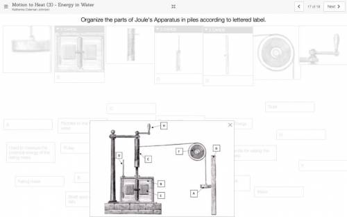 Organize the parts of Joule's Apparatus in piles according to lettered label?