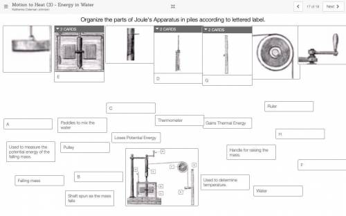 Organize the parts of Joule's Apparatus in piles according to lettered label?