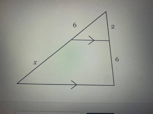 Use the side-splitter theorem to solve for x in the triangle below