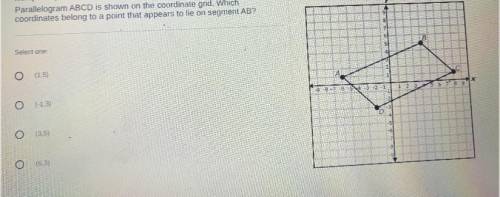 Parallelogram ABCD is shown on the coordinate grid. Which

coordinates belong to a point that appe