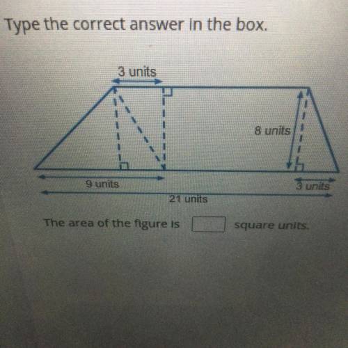 Type the correct answer in the box

Sunt
The area of the figure is
square units
—
HURRY LAST QUEST