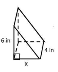 The volume of the figure below is 120 cubic inches. Solve for x