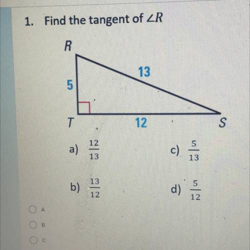 Find the tangent of r