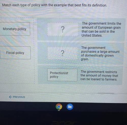 Help :(( Match each type of policy with the example that best fits its definition