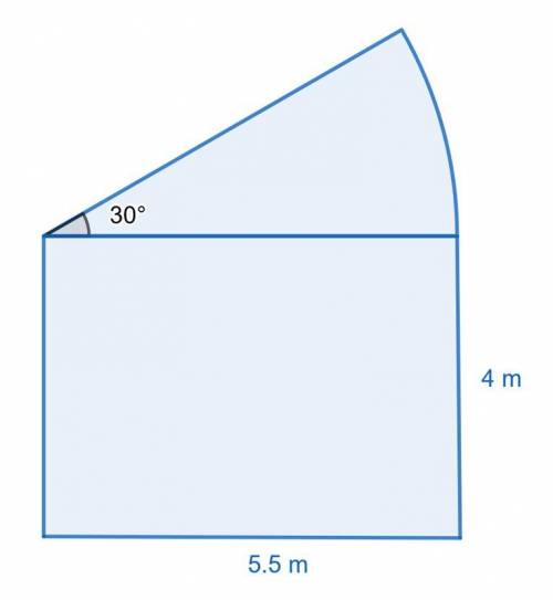 1. This composite figure is created by placing a sector of a circle on a rectangle. What is the are