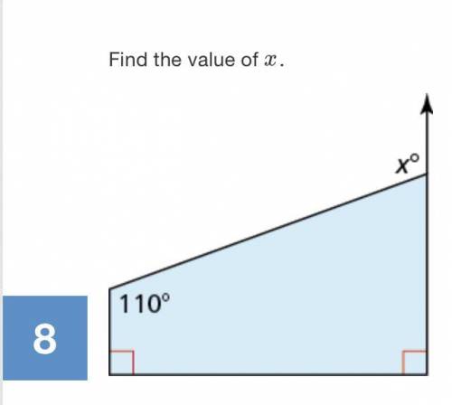 PLEASE HELP ASAP IM ON A TEST PICTURE IS IN QUESTION!!
Find the value of x.