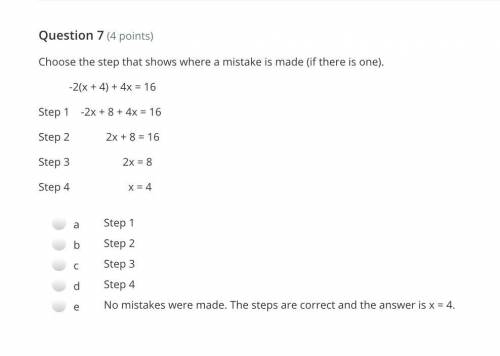 PLEASE HELP

WORTH 30 PTS!!
Choose the step that shows where a mistake is made (if there is one).