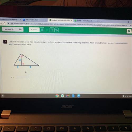 Question: Use what you know about right triangle similarity to find the value of the variable in th