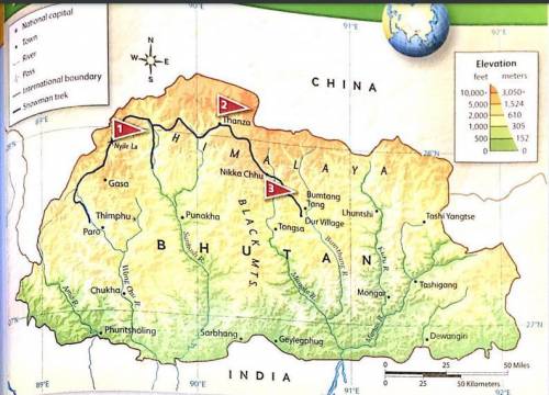 Based on the map and description of Bhutan, why do you think people built most of the towns where t