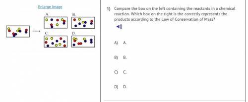 which box on the right correctly represents the products according to the law of conservation of ma
