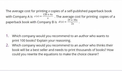 The average cost for printing x copies of a self-publishing book. (Pls help)