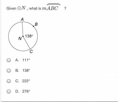 I will give brainliest Given ⊙N, what is mABC ?

A circle with center point N and three poi