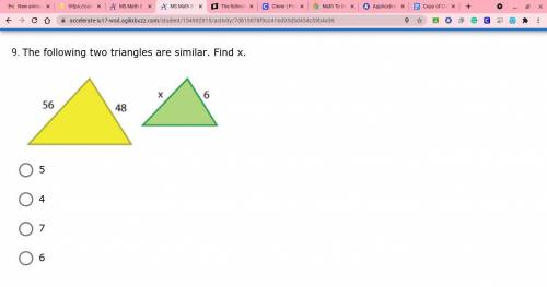 The following two triangles are similar. Find x.